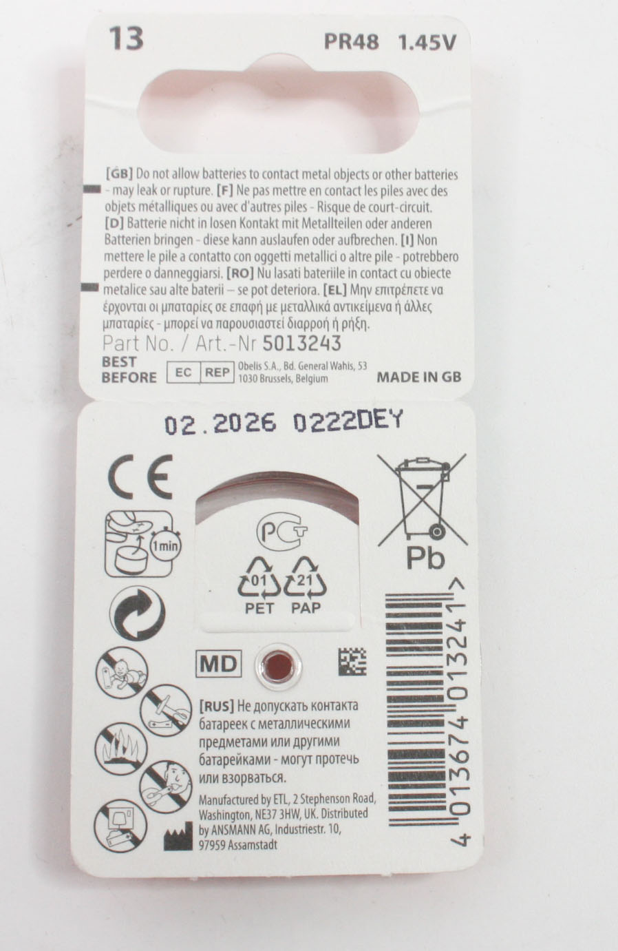 4x ANSMANN Hörgerätebatterien 13 orange 1,4V Knopfzelle Zink Typ 13 P13 ZL2 PR48