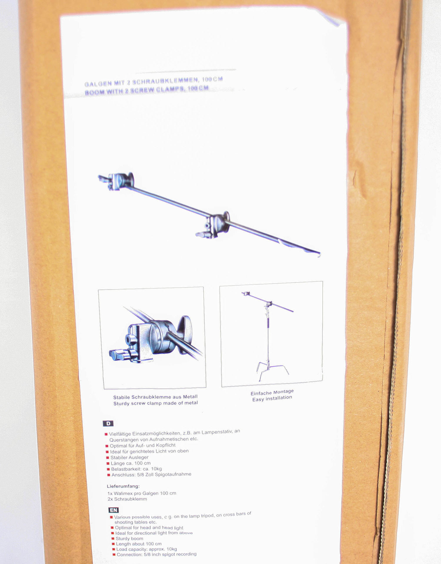 Walimex Pro Galgen 2 Schraubklemmen 100 cm Einsatz Lampenstativ oder Querstangen