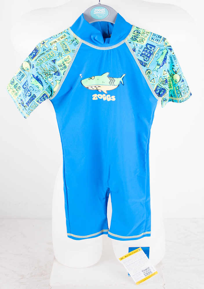 Zoggs traje de baño de protección solar para niños de aguas profundas 1-2 años azul / amarillo / verde