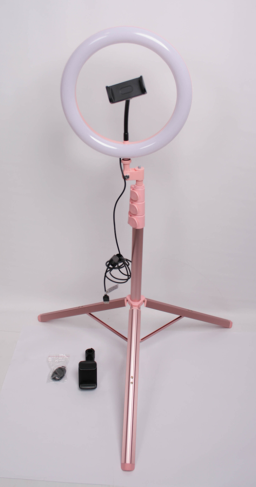 Lampe de visioconférence lumière annulaire à LED lampe d'éclairage dimmable extensible rose