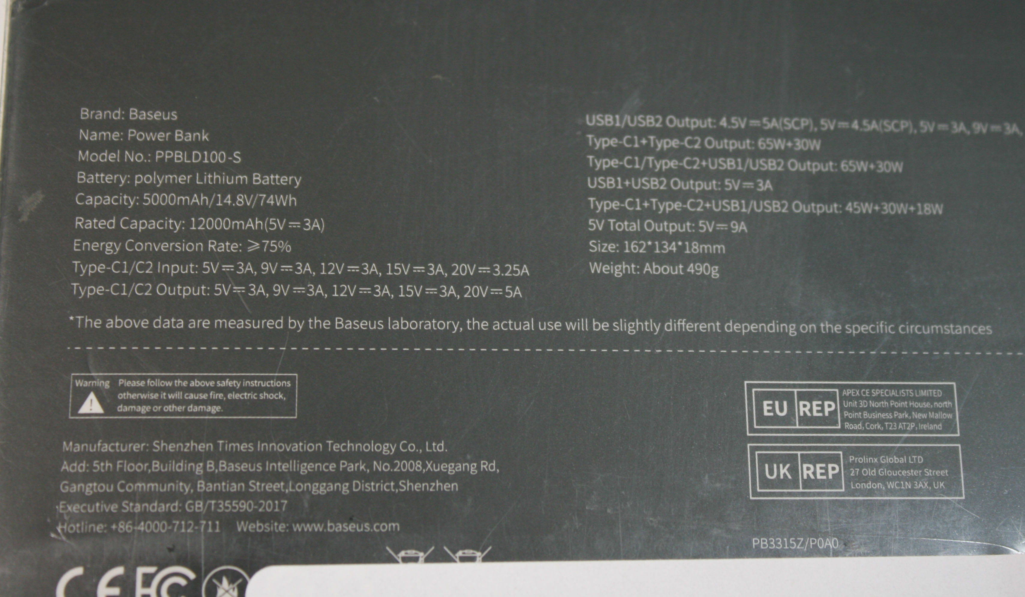 Baseus Laptop Powerbank PD 100W 20000mAh QC 4.0 Schnellladegerät USB C 